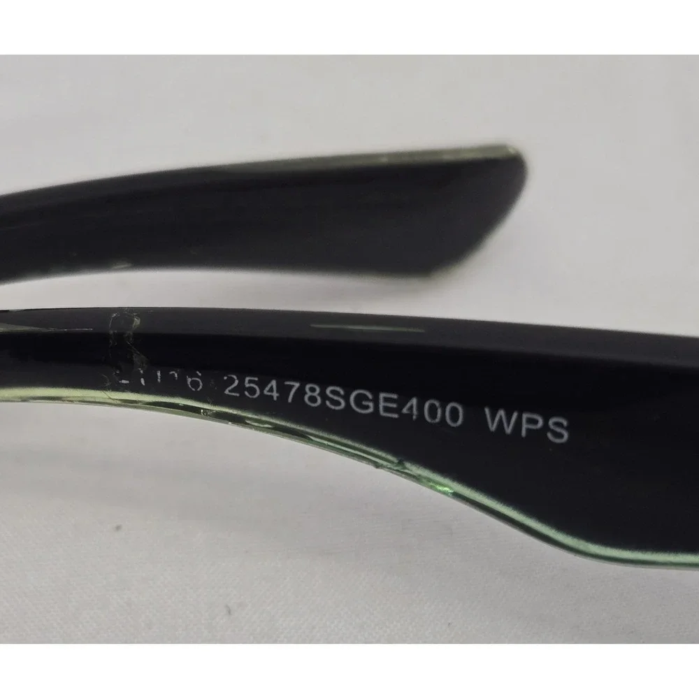 Foster Grant Black Rectangular Sunglasses with Neon Green Inner Trim EUC